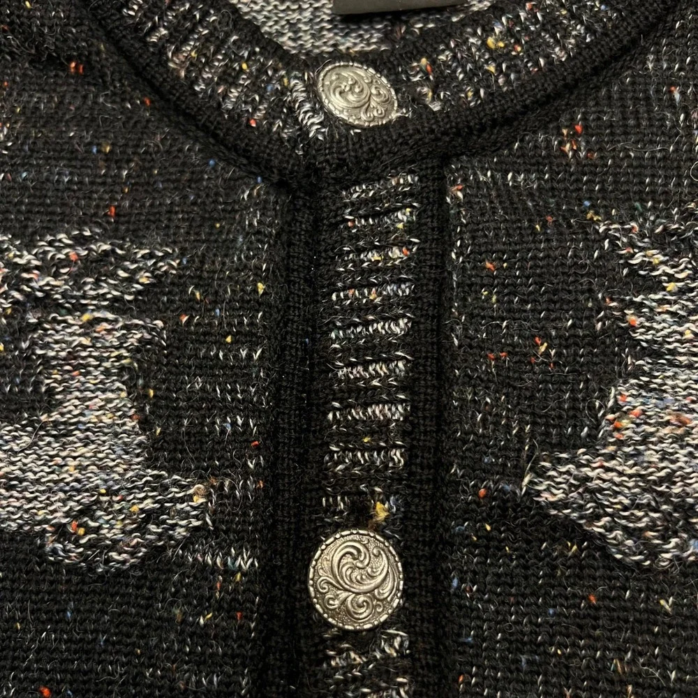 Dale of Norway Black Gray Pure New Wool Nordic Reindeer Cardigan Sweater Size M - Picture 6 of 7